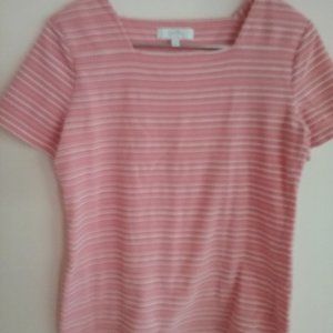 CORAL BAY Womens Shirt Size Small Short Sleeve Pink & White Top